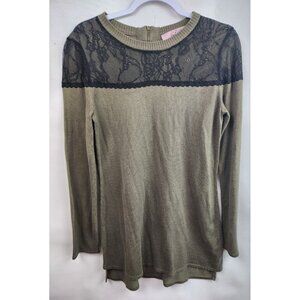 The Nicole Richie Collection Olive Green Lace Yoke Zip Back Sweater Small